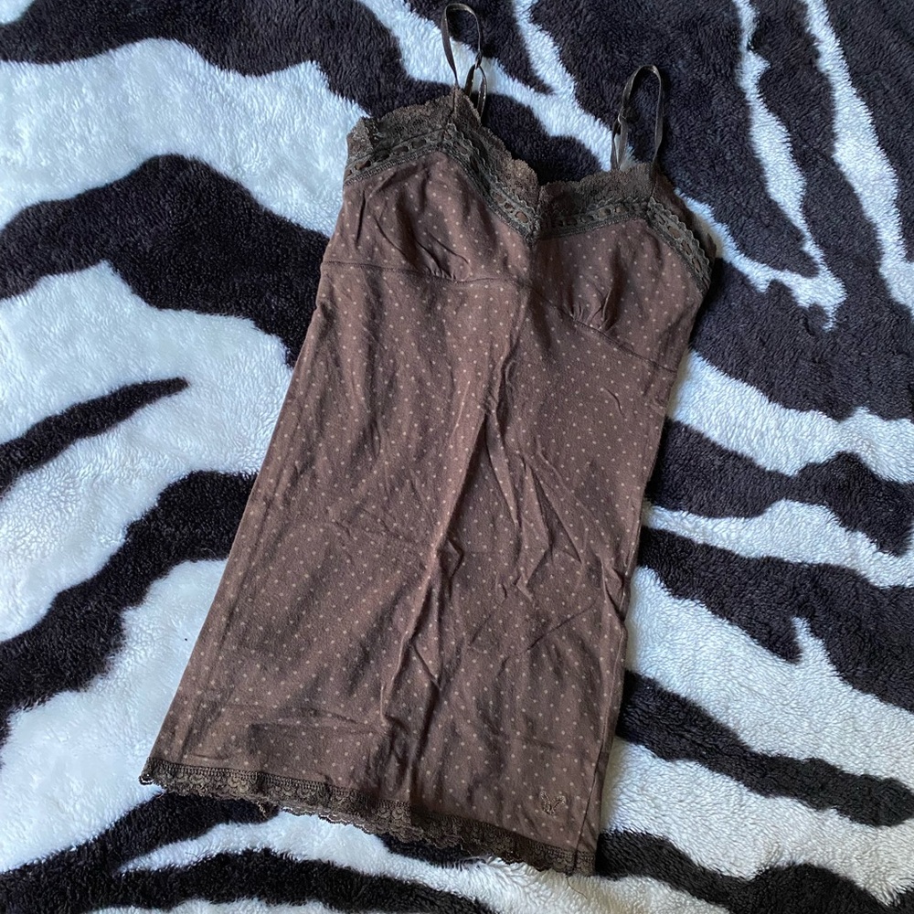 American Eagle brown polka dot tank top w/ built in bra